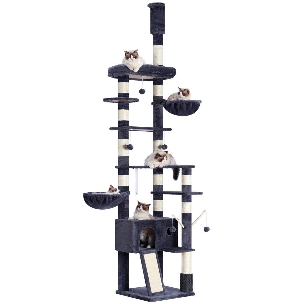 Hey-brother cat tree ceiling-height adjustable height demo for tall rooms