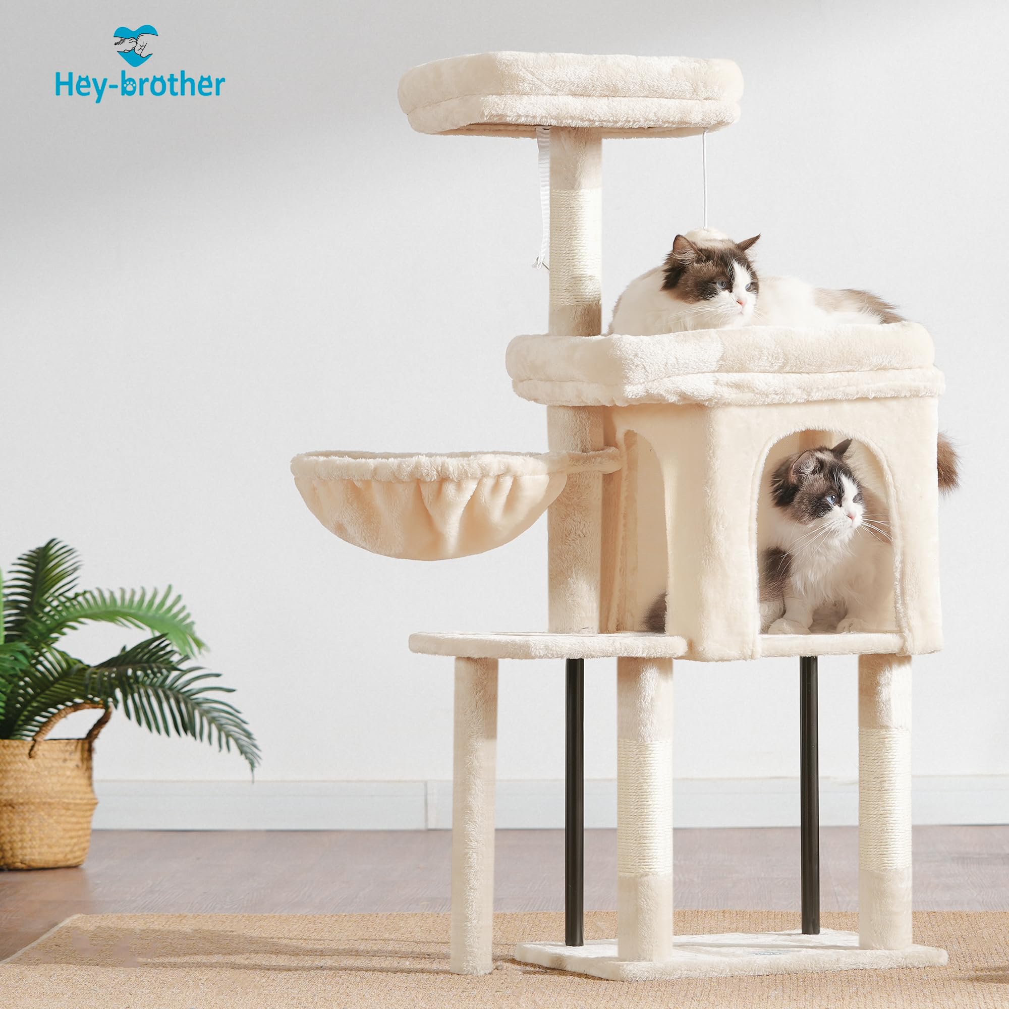 Hey-brother Cat Tree Tower compact footprint fits small spaces with big appeal.