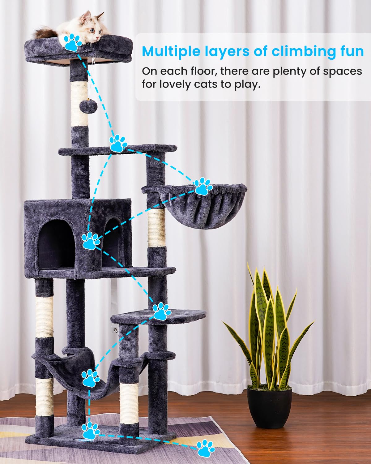 Hey-brother cat tree cozy cave feature supports relaxed retreat for cats.