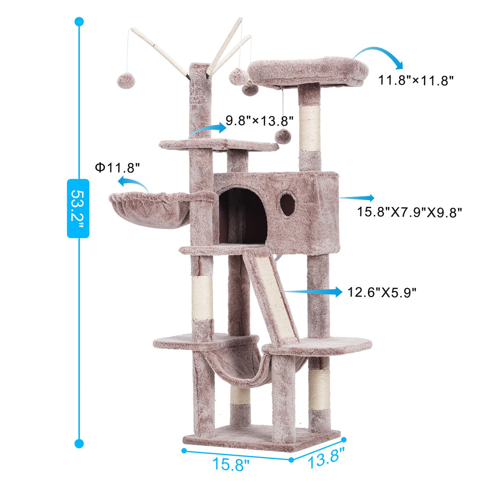 Hey-brother cat tree cozy hammock provides restful lounging.