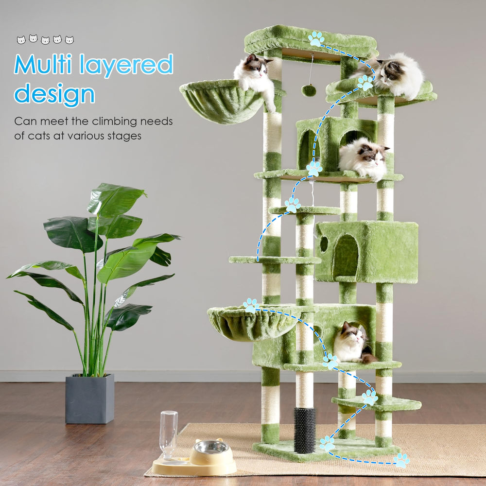 Hey-brother cat tree stands 74 inches tall for multi-cat setups.