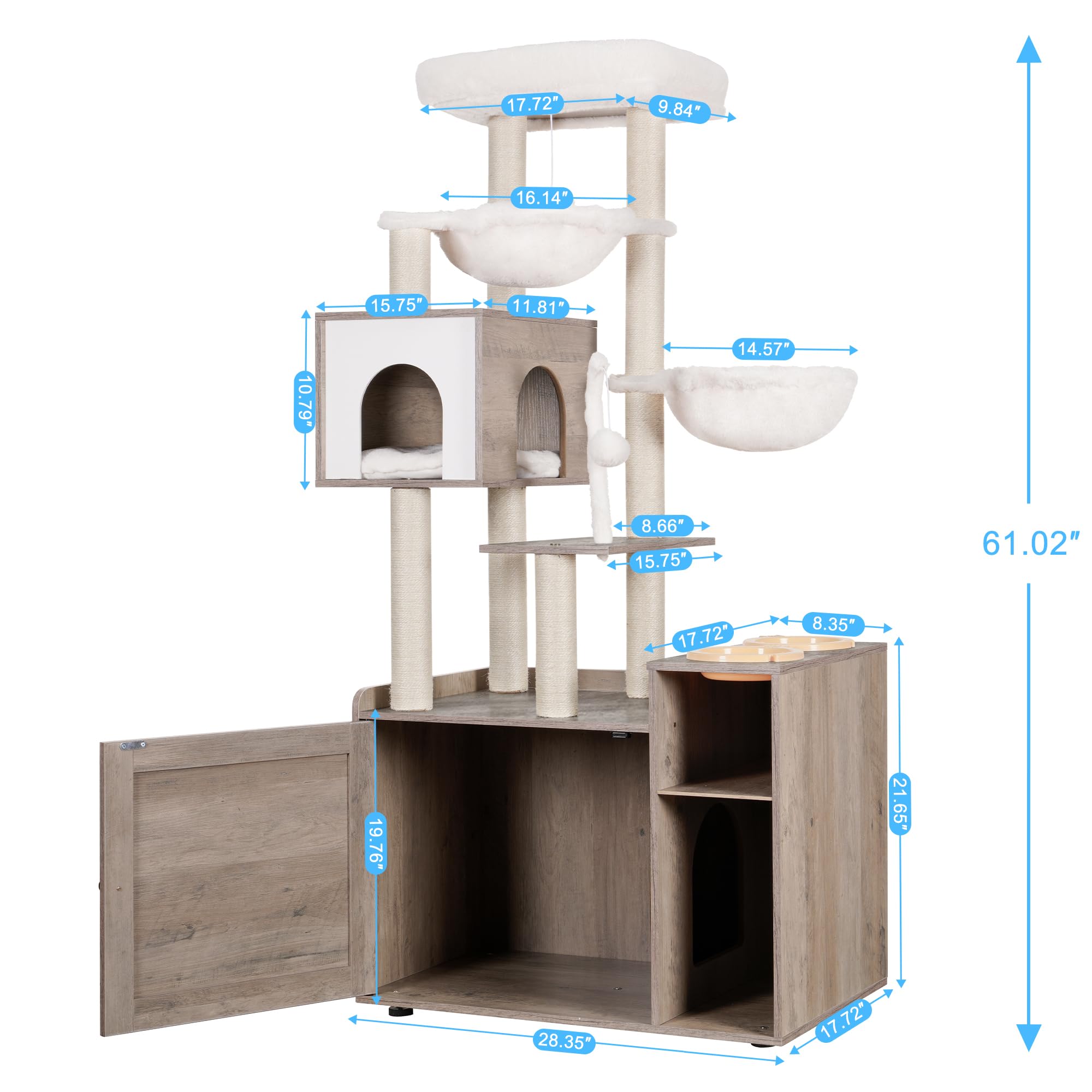 Hey-brother cat tree double hammocks offer cozy resting spots for after-play naps.