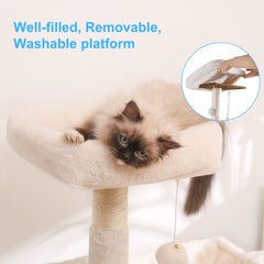 Hey-brother cat tree elevated feeding bowl demonstrates raised dining for mess-free meals