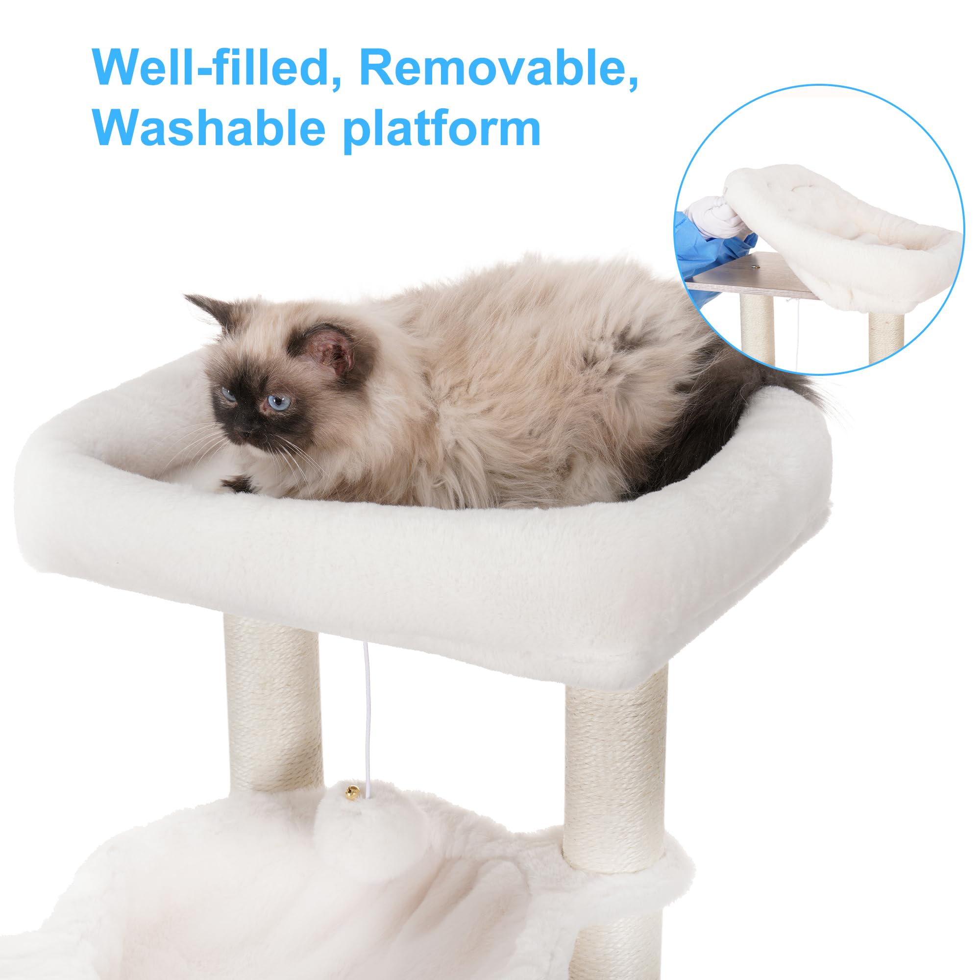 Hey-brother cat tree elevated feeding platform keeps bowls accessible and reduces mess.
