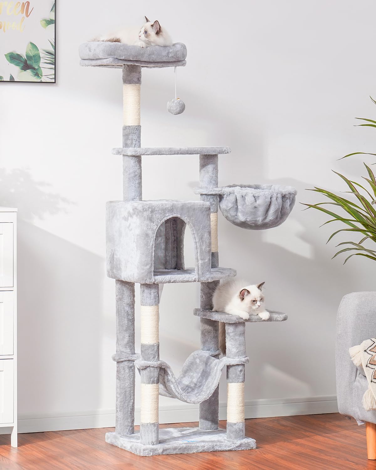 Hey-brother cat tree fluffy basket invites gentle nesting and lounging.