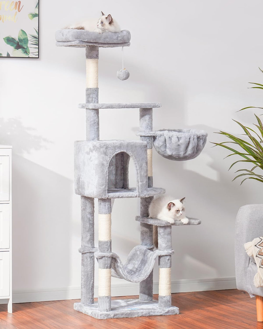 Hey-brother cat tree fluffy basket invites gentle nesting and lounging.