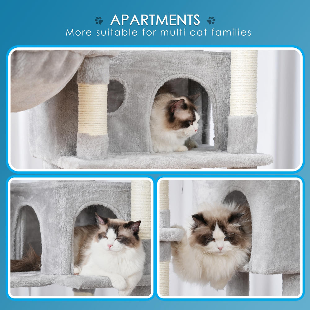 Hey-brother cat tree hairbrush bottom risers offer built-in fur grooming during play.