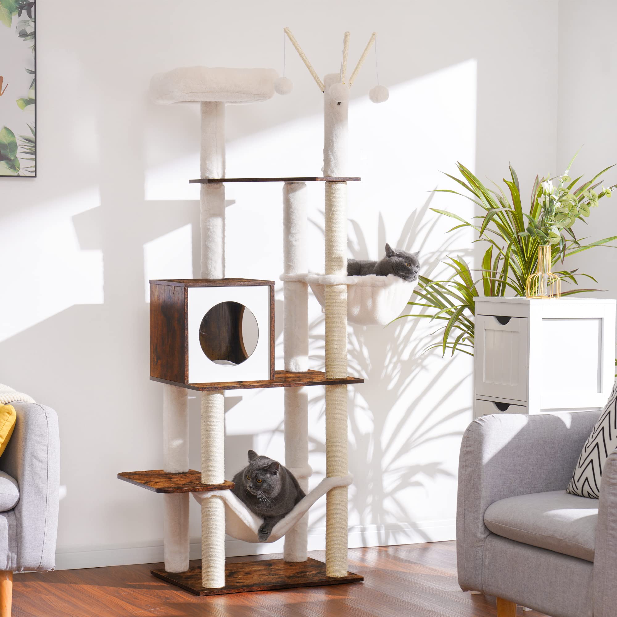 Hey-brother cat tree hammock bidirectional offers stable comfort for kittens and adults.