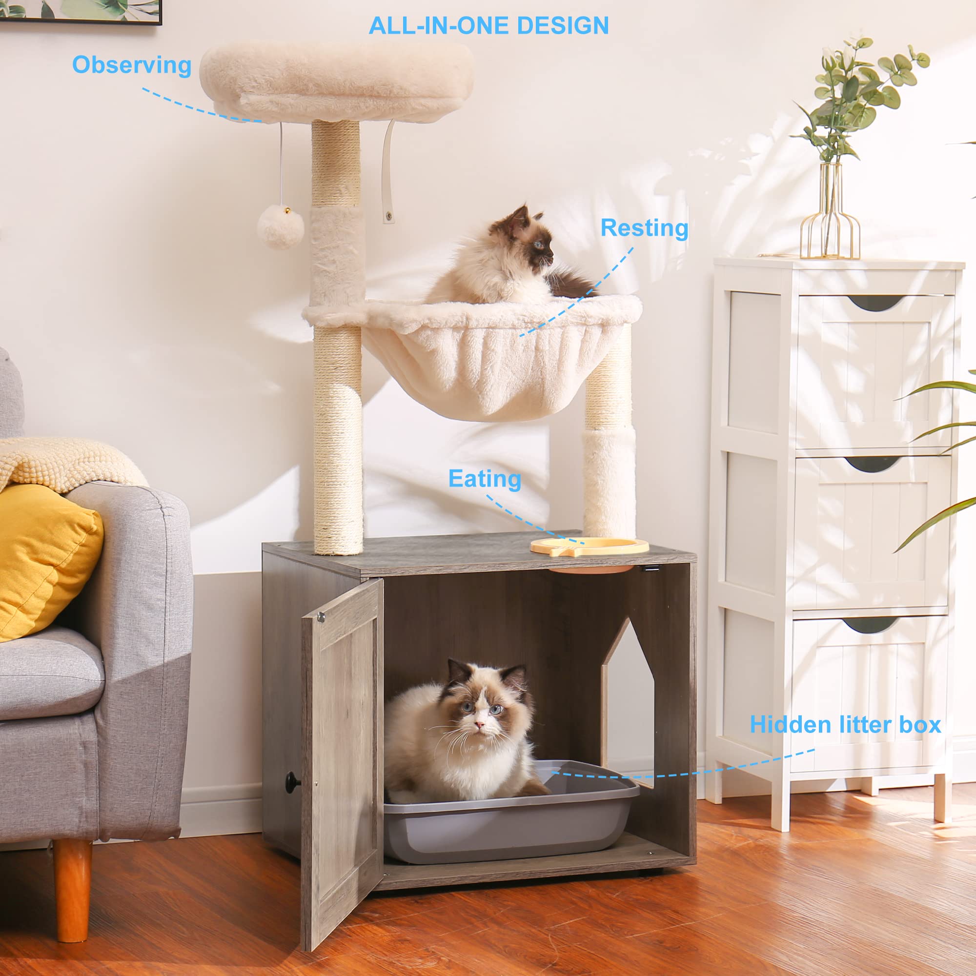 Hey-brother cat tree large hammock provides comfortable lounging for kittens and large cats.