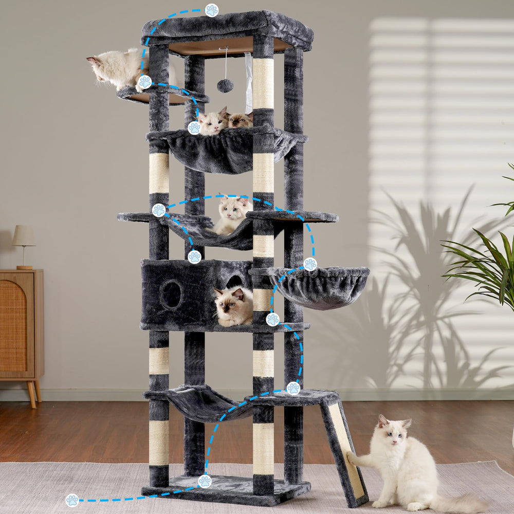Hey-brother cat tree hanging ball feature adds playful interaction for energetic cats.