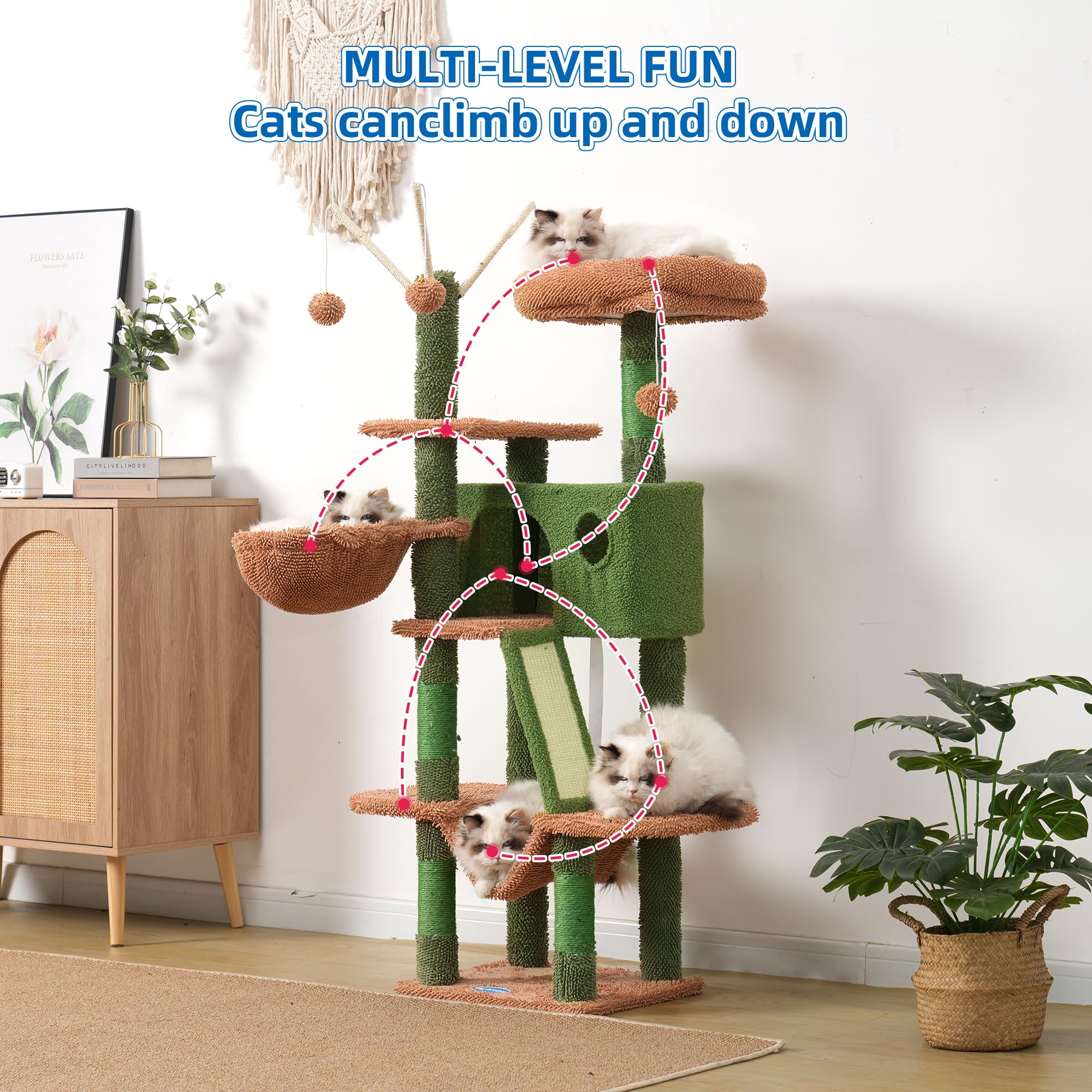 Hey-brother cat tree included toy balls boost interactive play sessions.