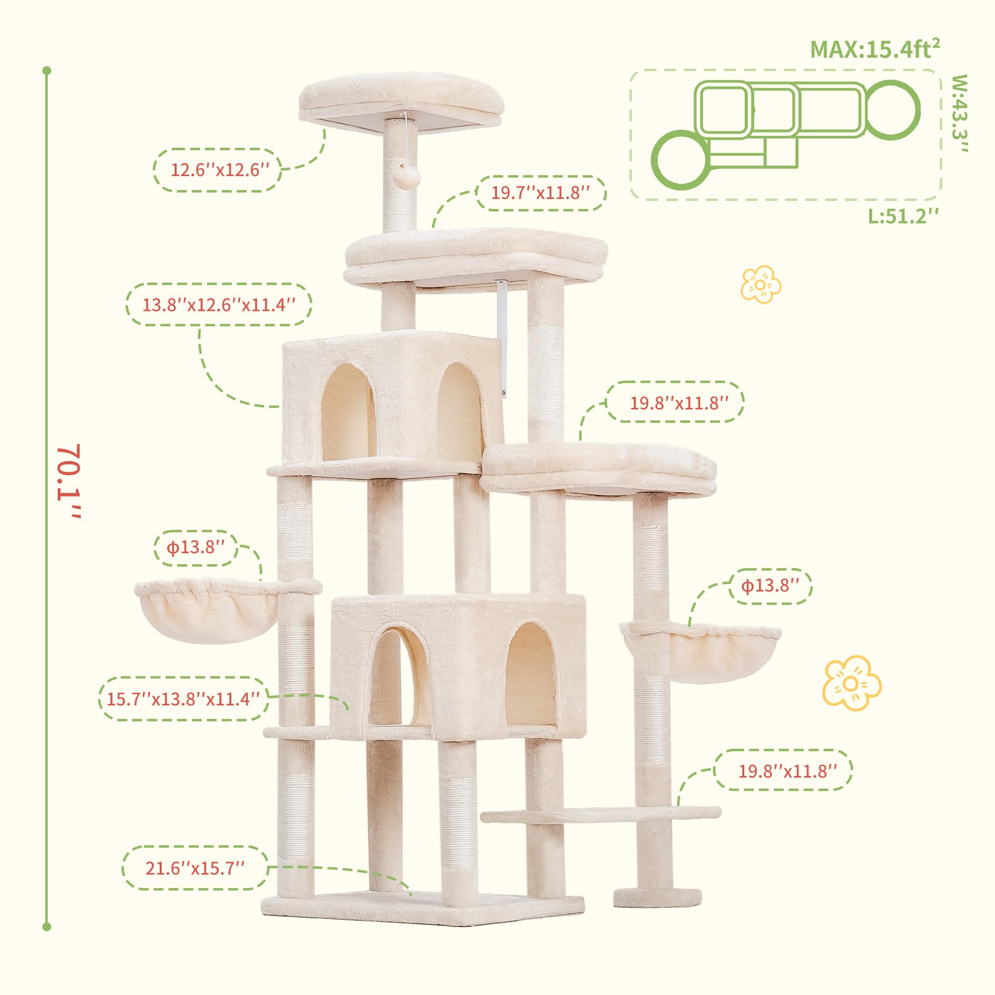 Hey-brother cat tree large beds provide ample room for large breeds to stretch