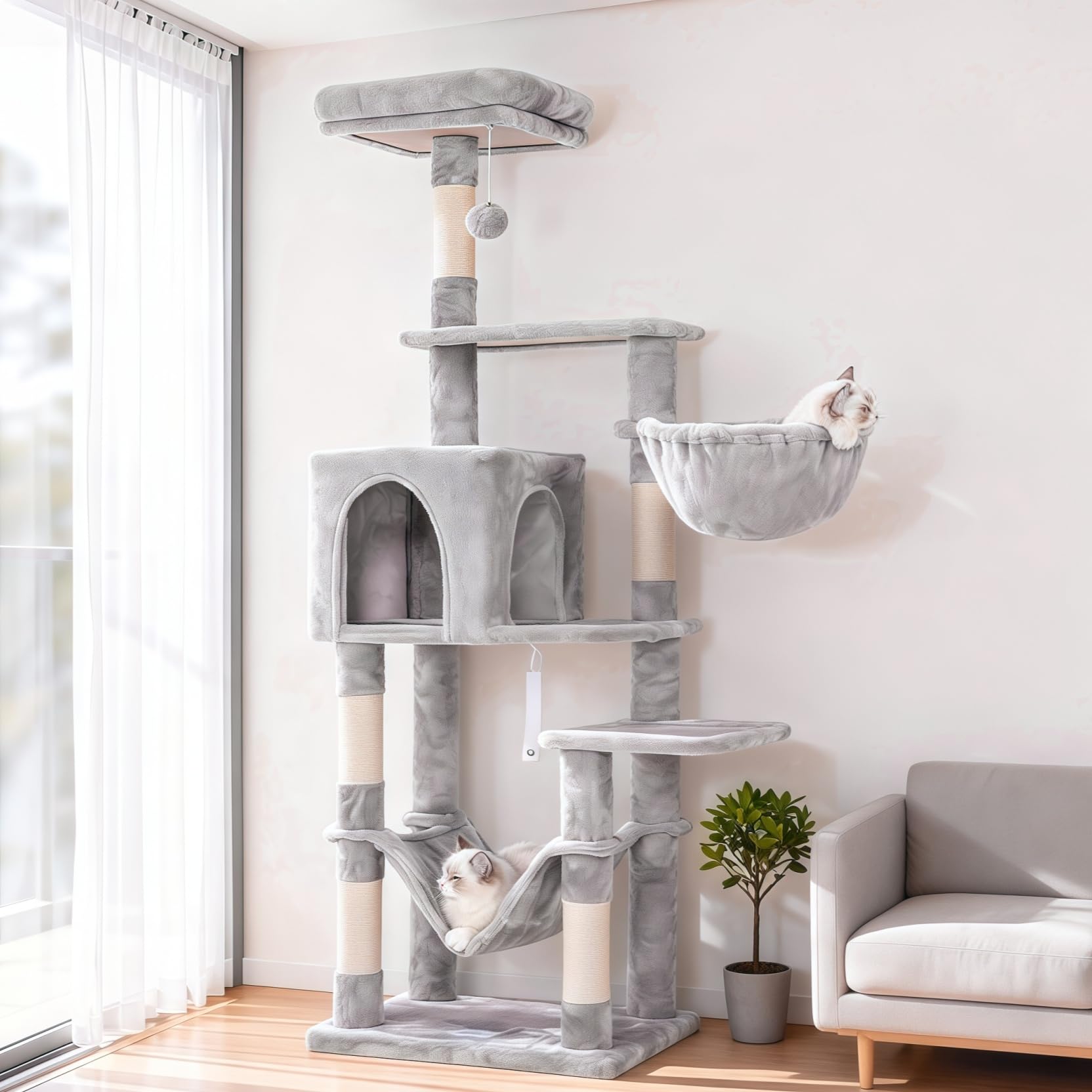 Hey-brother cat tree large hammock provides a roomy lounge for peaceful naps.