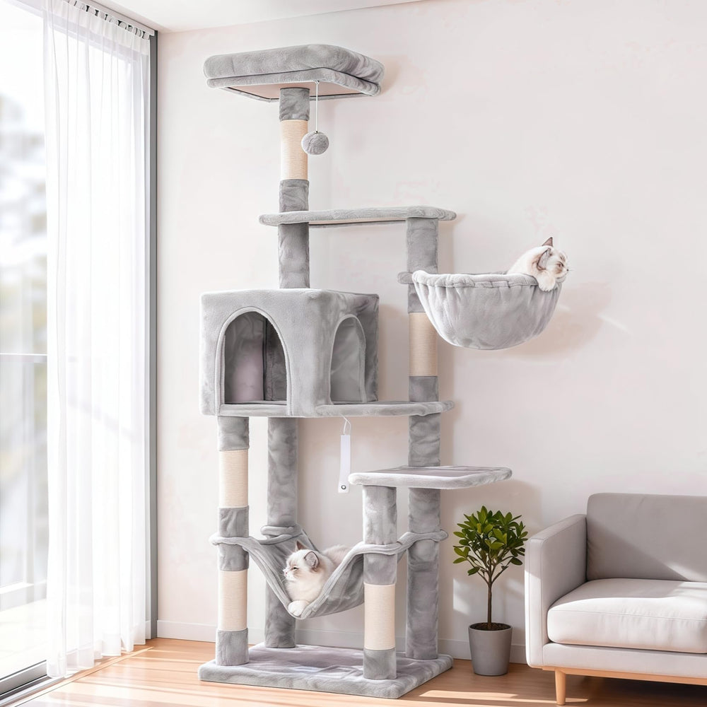 Hey-brother cat tree large hammock provides a roomy lounge for peaceful naps.