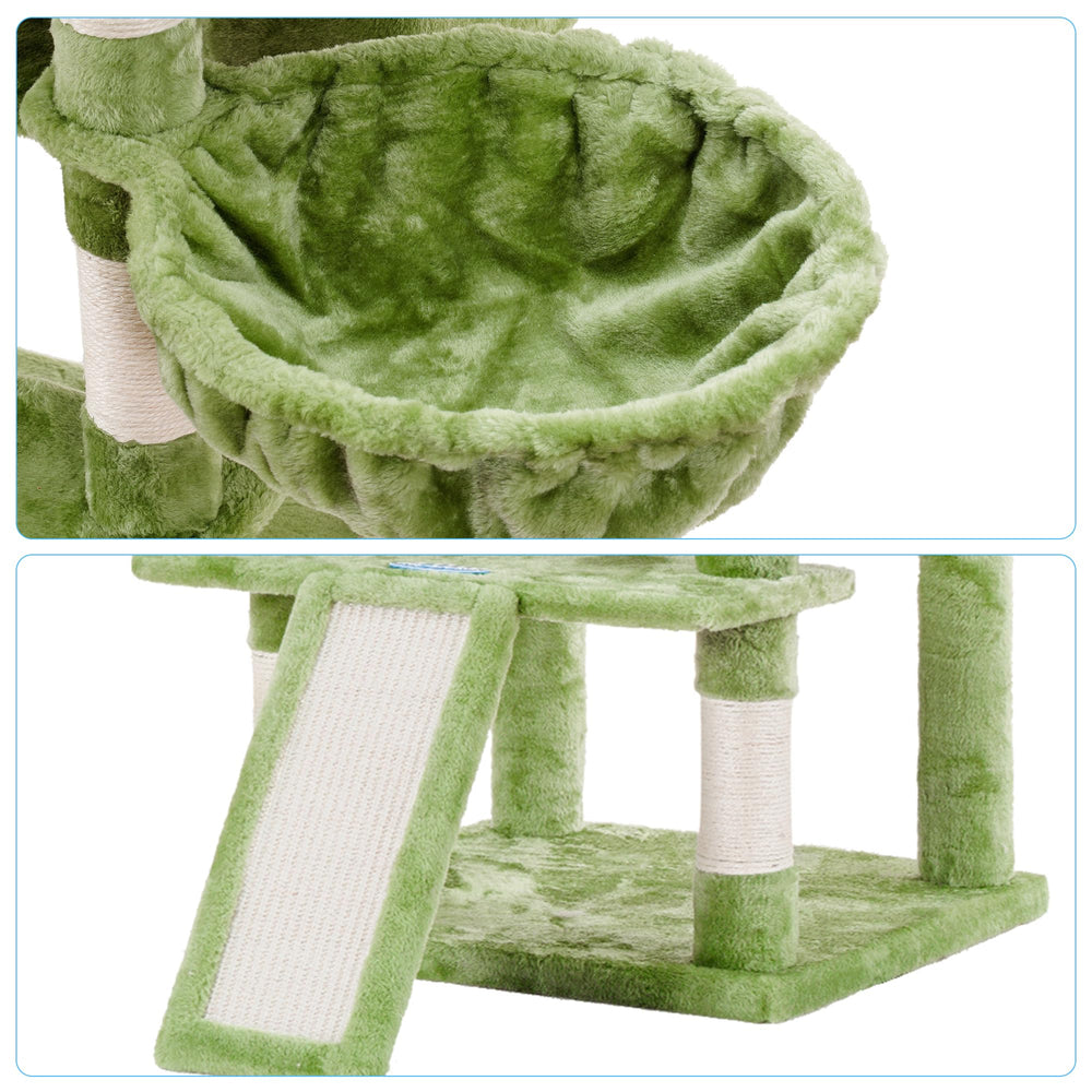 Hey-brother cat tree middle hammock adds cozy cradling and enrichment.
