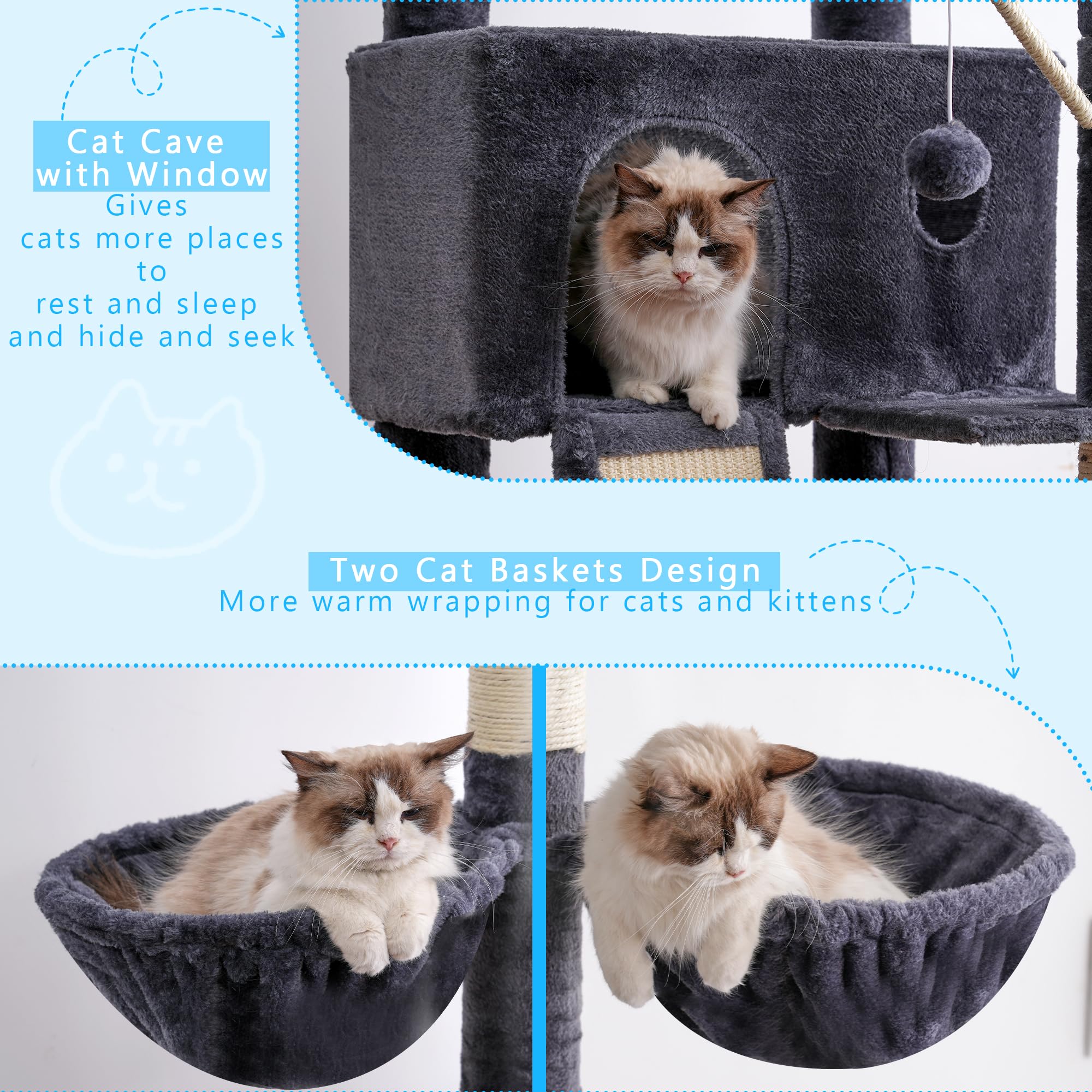 Hey-brother cat tree multiple platforms for jumping and perching