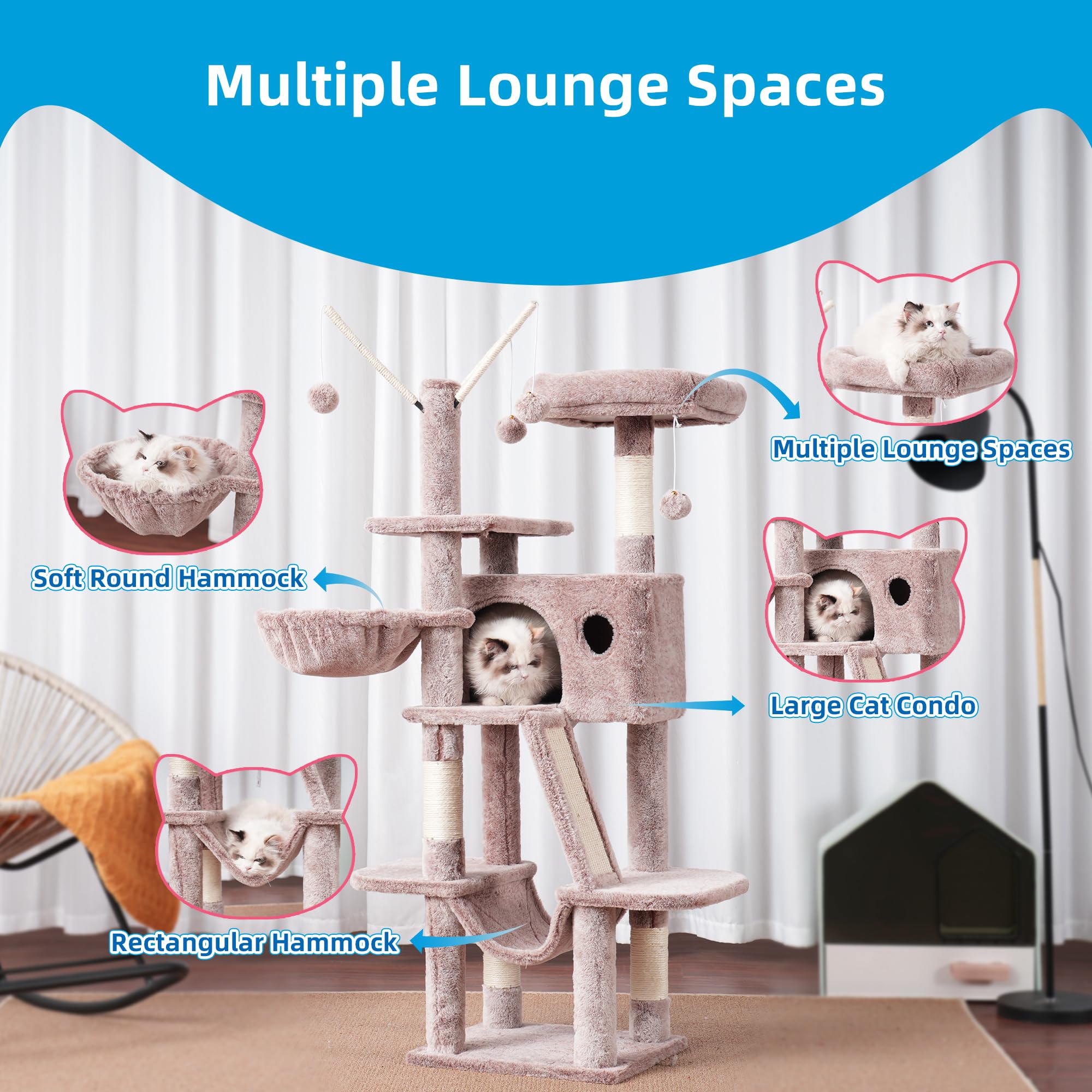 Hey-brother cat tree padded perches offer comfy naps after play.