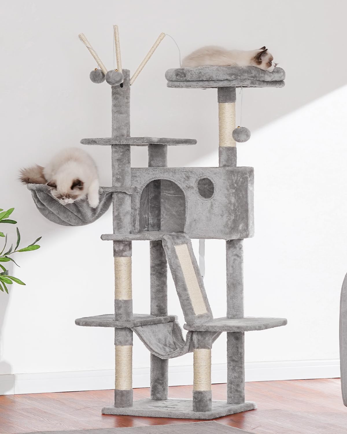 Hey-brother Cat Tree padded perches provide comfy resting spots after play sessions