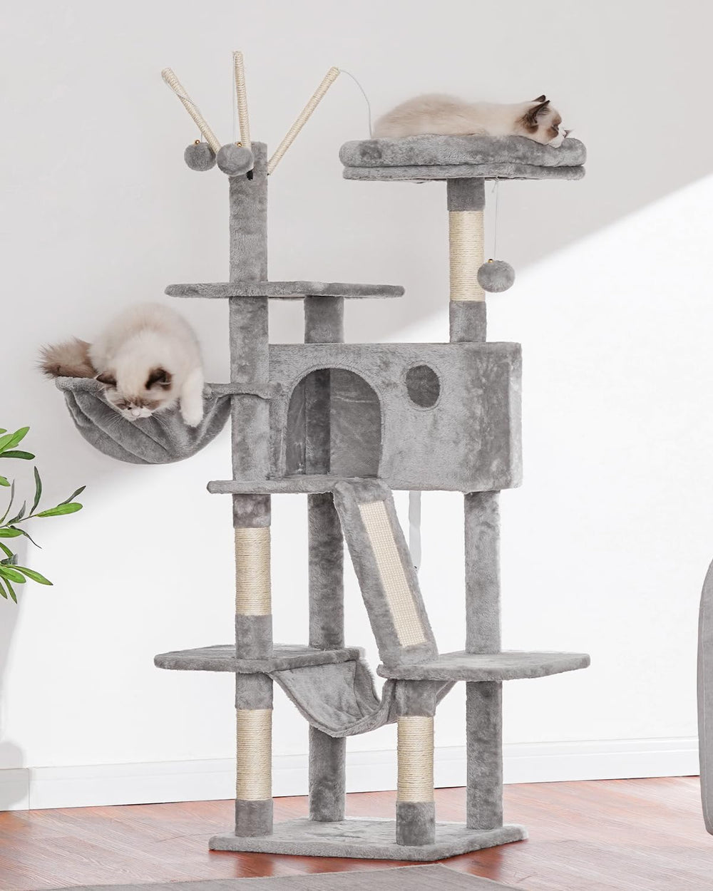 Hey-brother Cat Tree padded perches provide comfy resting spots after play sessions