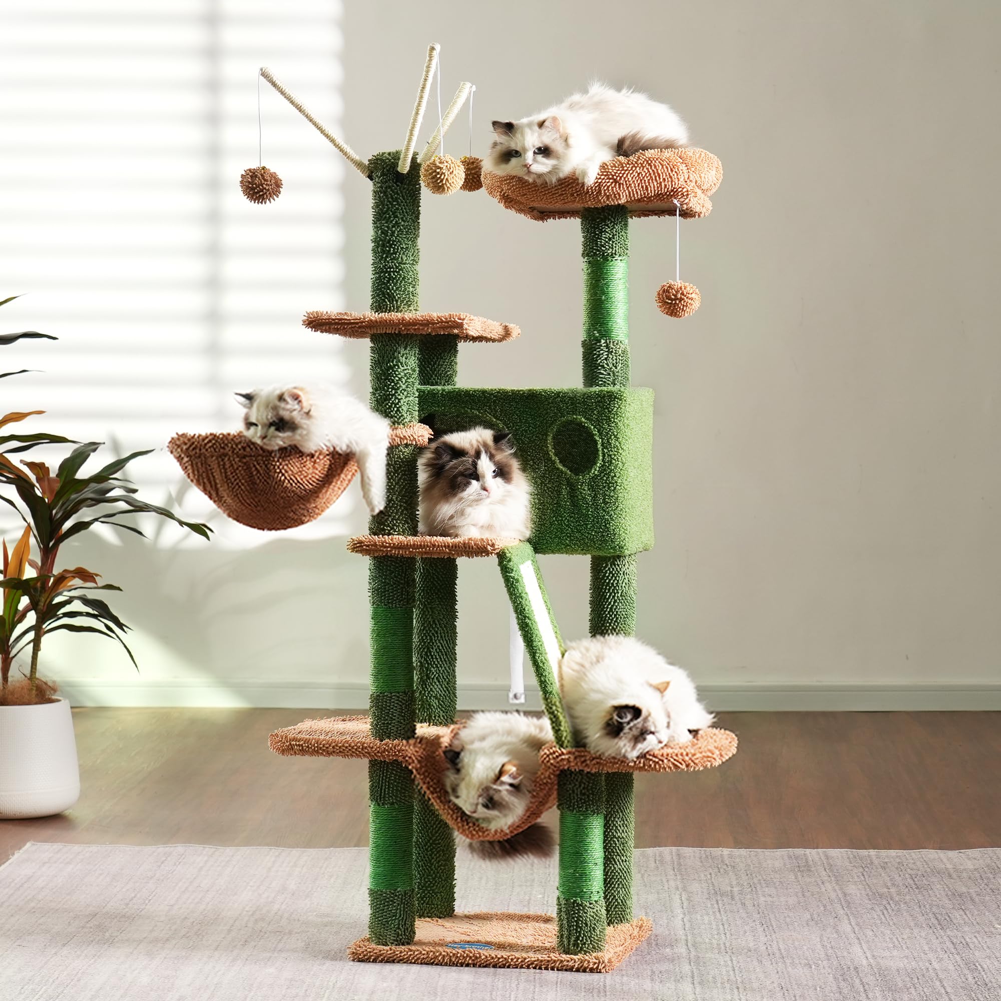 Hey-brother cat tree padded platform bed offers cozy resting spot after play.