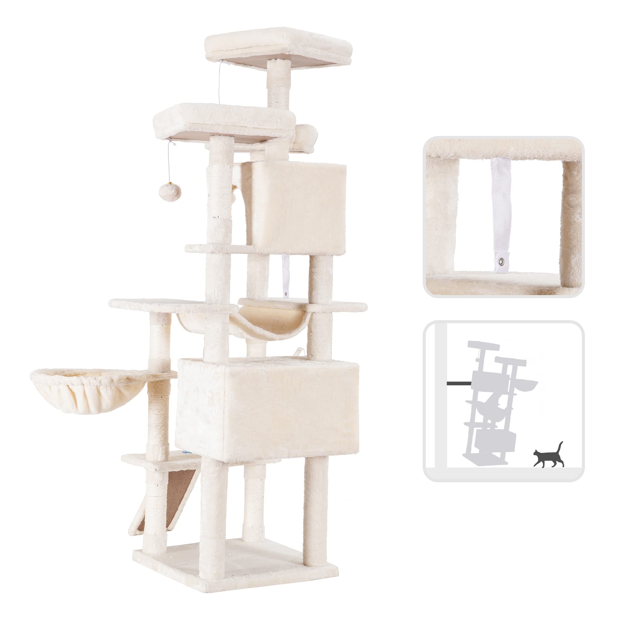 Hey-brother cat tree padded platforms cushion lounging after play sessions.