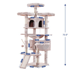 Hey-brother cat tree padded top platforms provide soft resting spots for cats.