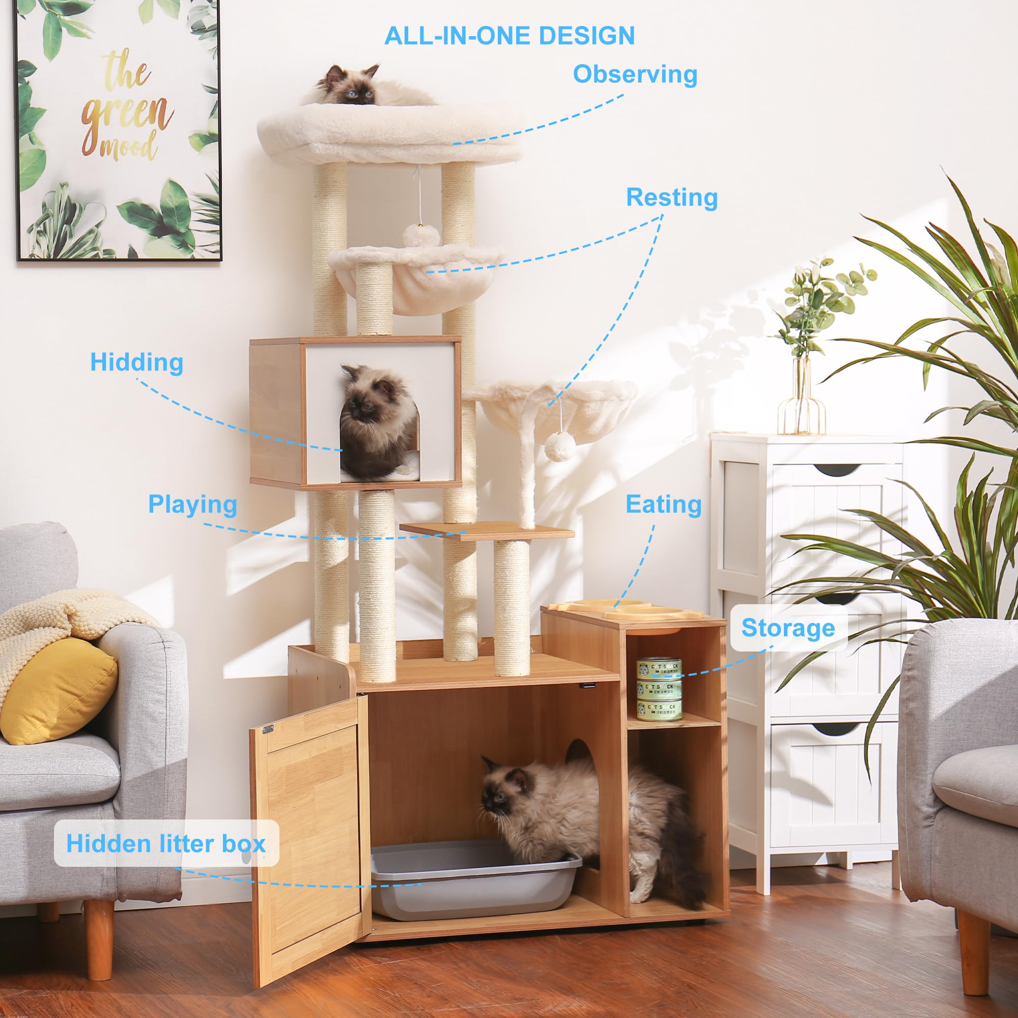 Hey-brother cat tree platform cushion close-up shows plush comfort and easy cleaning.