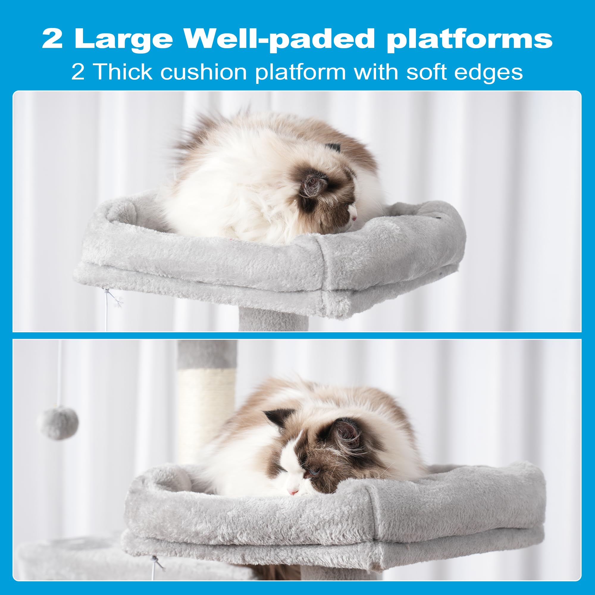 Hey-brother cat tree plush condos offer soft napping spaces.