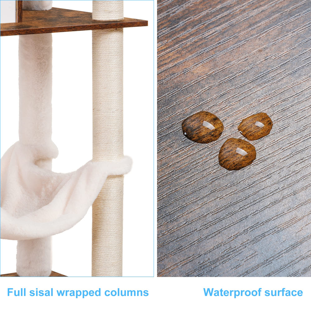 Hey-brother wooden cat tree in a living room setup shows easy integration.
