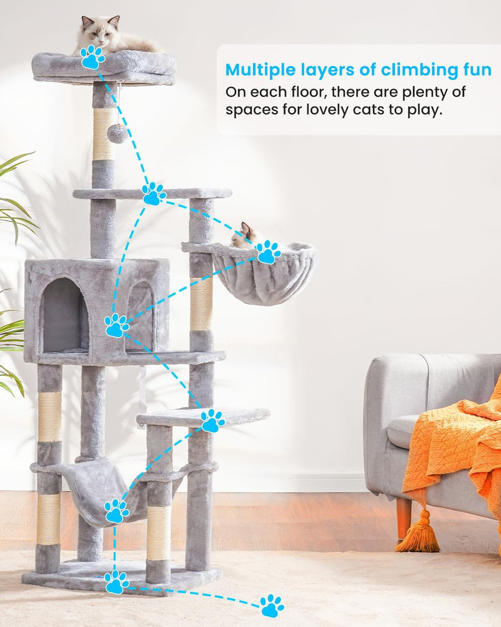 Hey-brother cat tree side climbing step helps elderly cats reach higher spots safely.