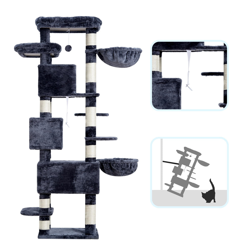 Hey-brother cat tree smoky gray finish blends with decor