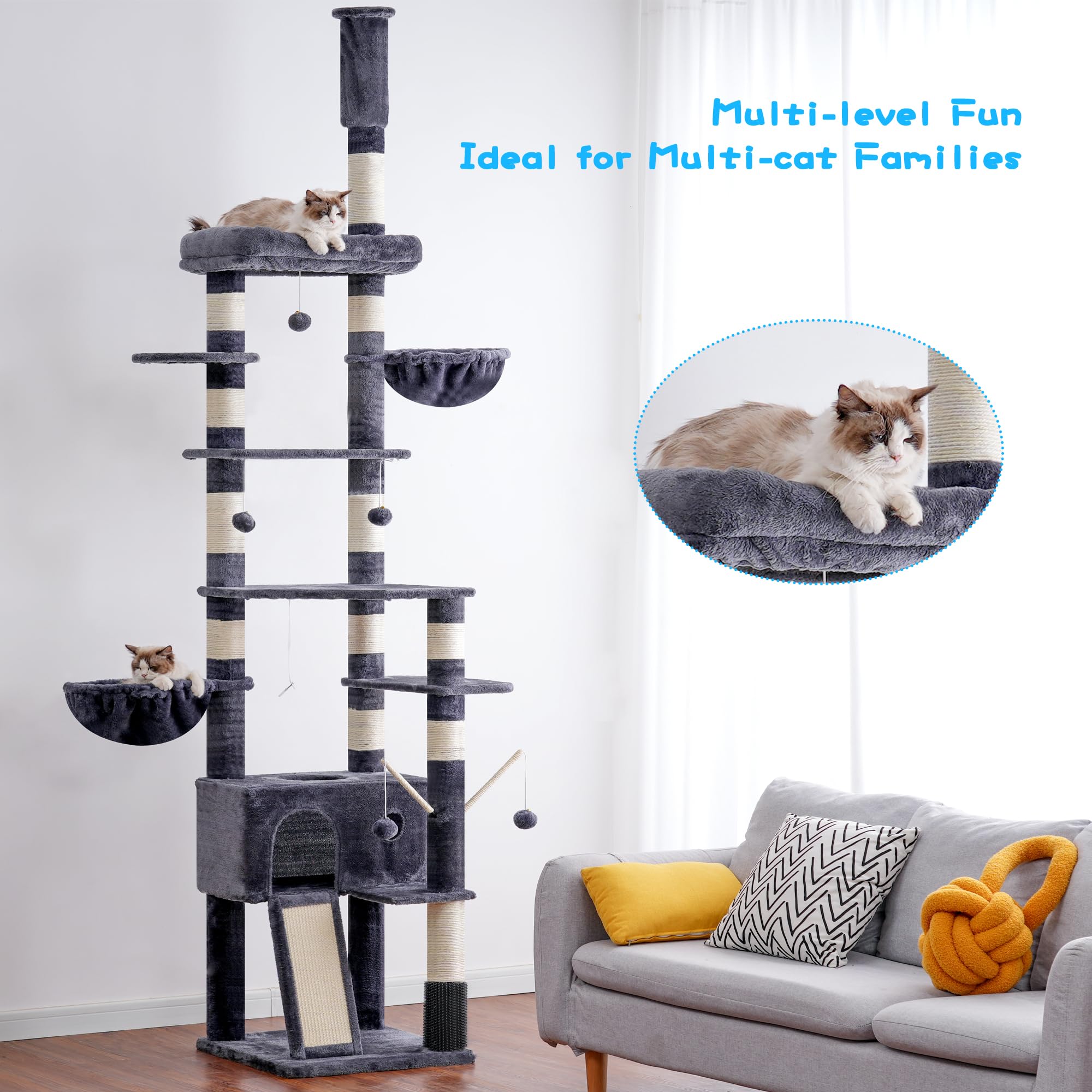 Hey-brother cat tree smoky gray finish complements interiors