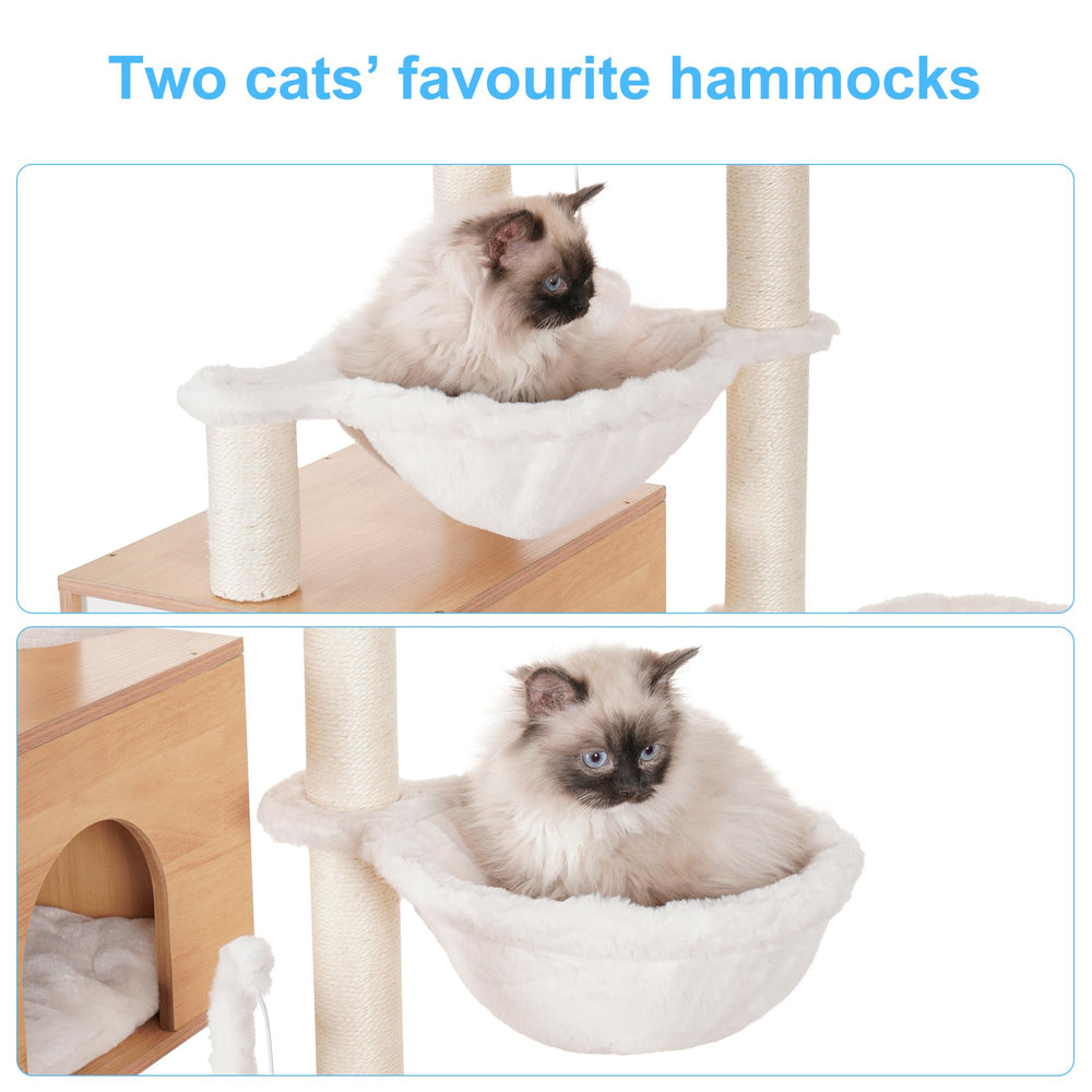 Hey-brother cat tree storage shelf keeps toys and supplies neatly organized.