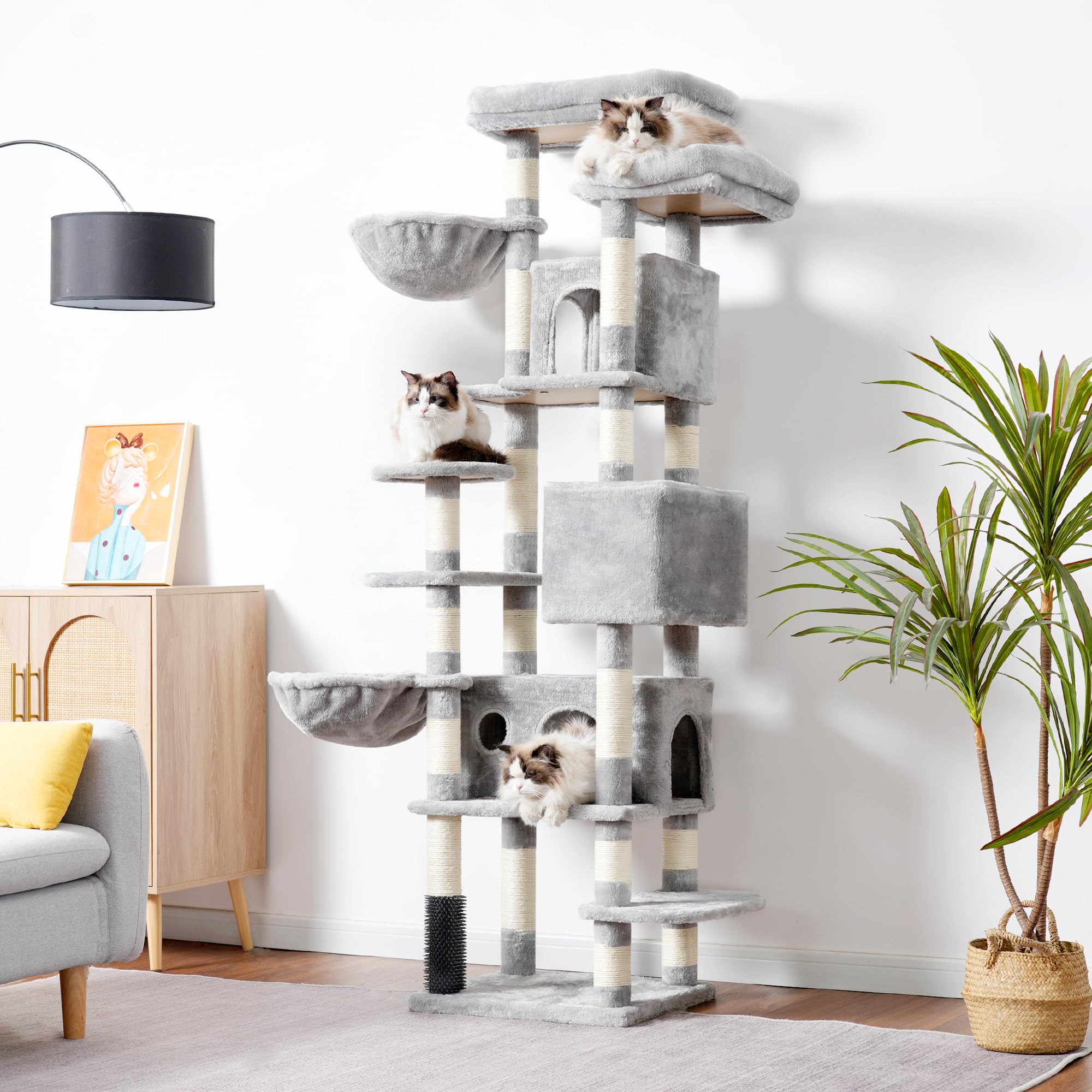 Hey-brother cat tree three condos offer spacious sleeping and nesting options.