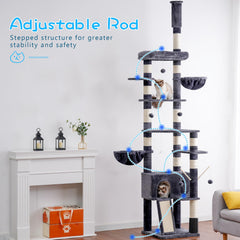 Hey-brother cat tree three-pillar base provides stable upright play