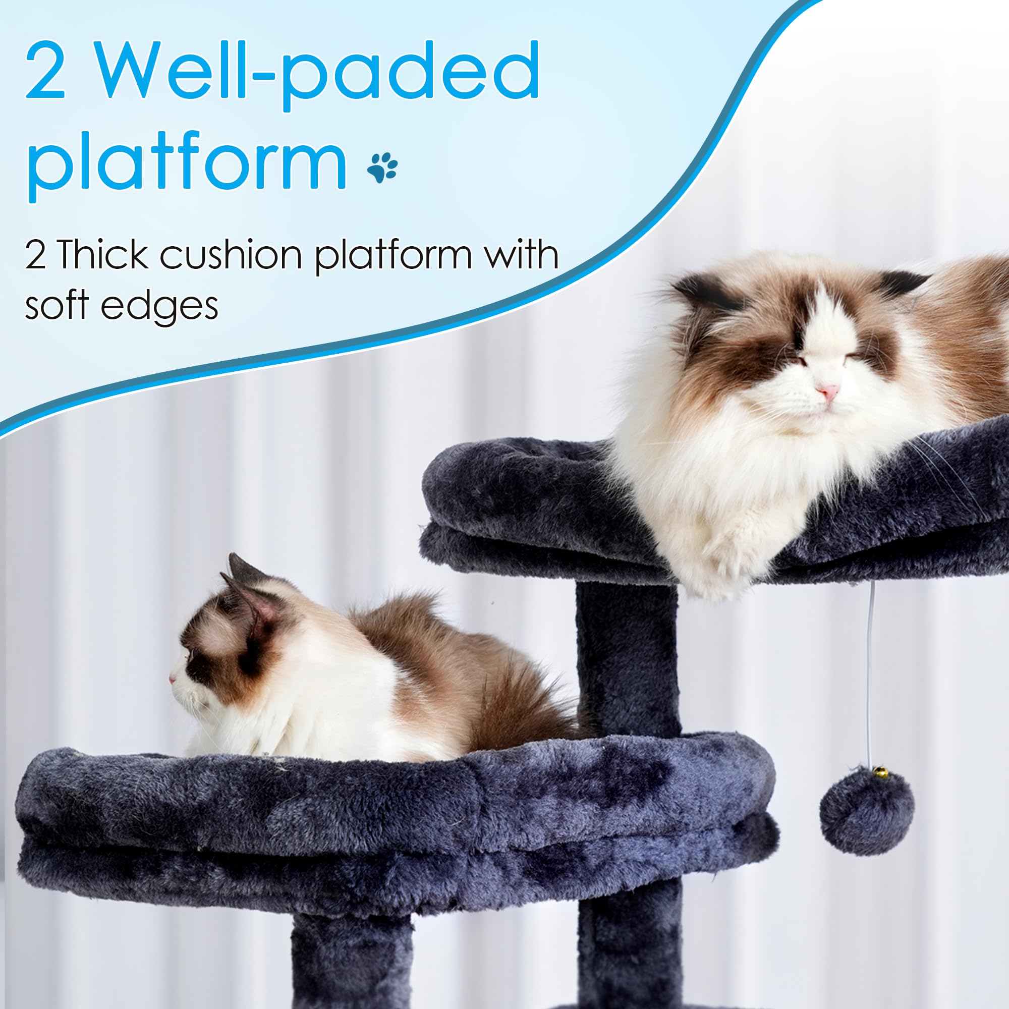 Hey-brother cat tree top decks provide elevated resting spots