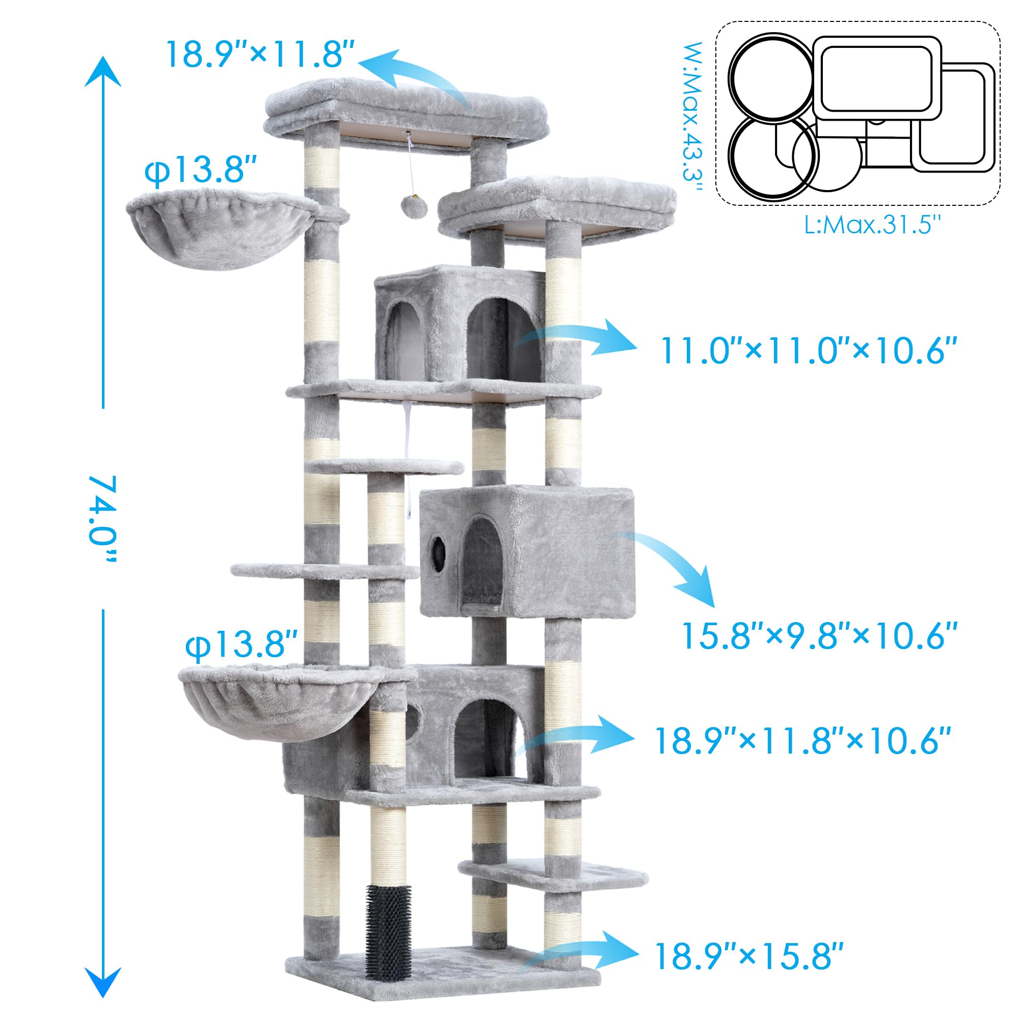 Hey-brother cat tree top decks provide elevated lounging with secure perches.
