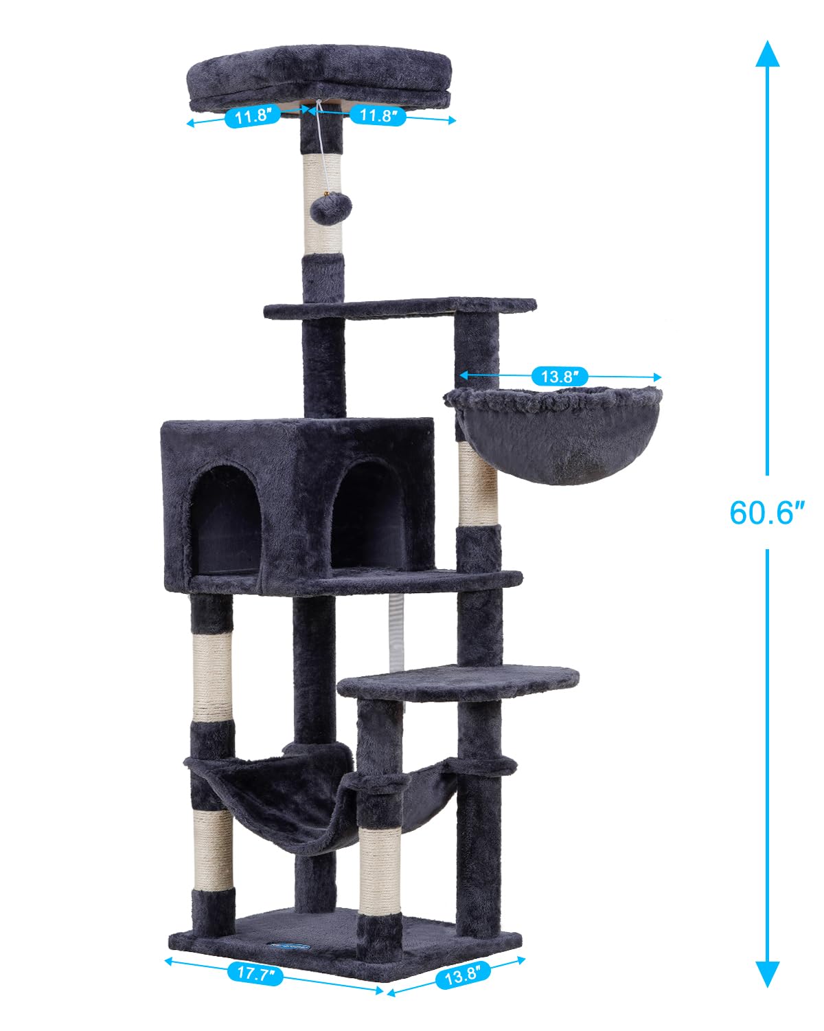 Hey-brother cat tree top perch in smoky gray provides sunny spot for observation.