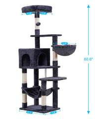 Hey-brother cat tree top perch in smoky gray provides sunny spot for observation.