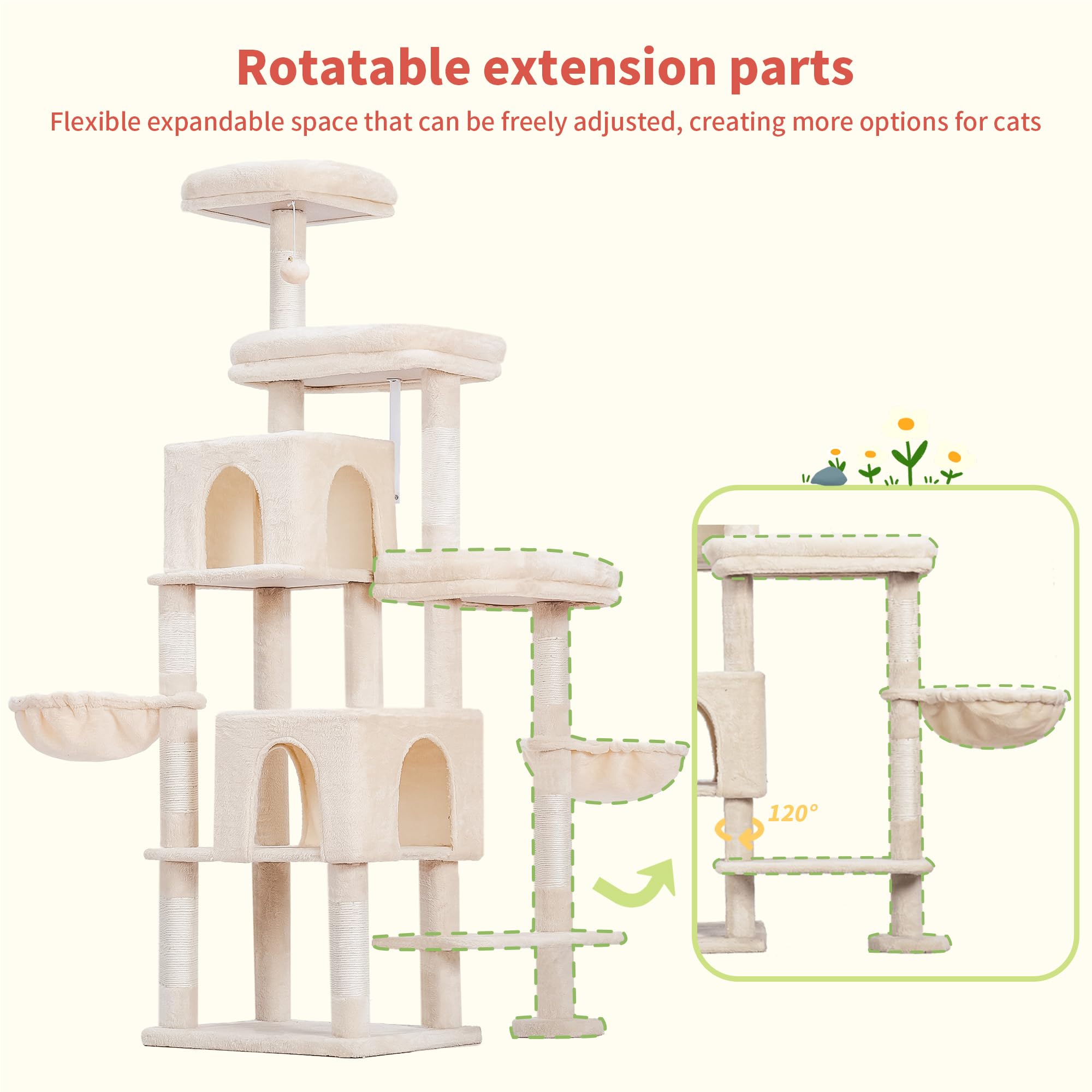 Hey-brother cat tree top platform 70in offers elevated vantage point for attentive cats