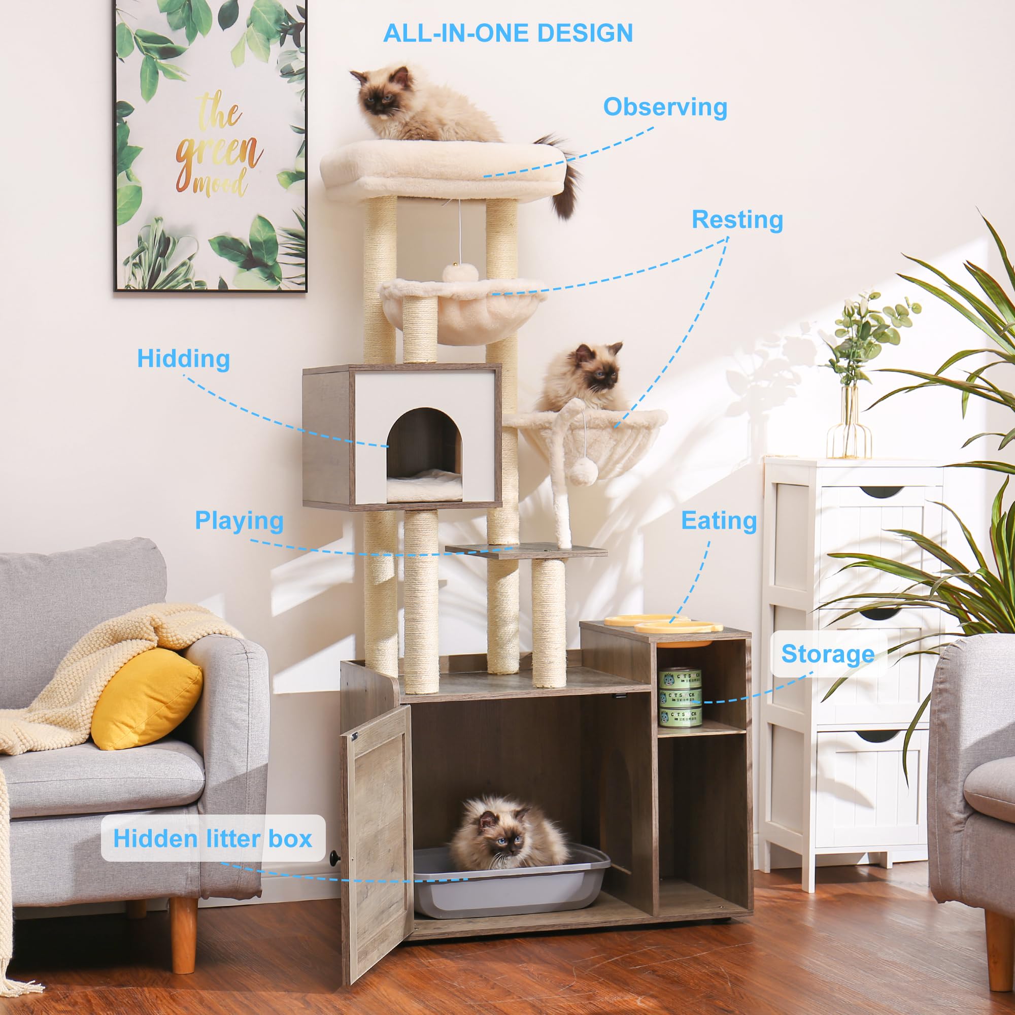 Hey-brother cat tree top platform provides a comfy high perch for supervising play.