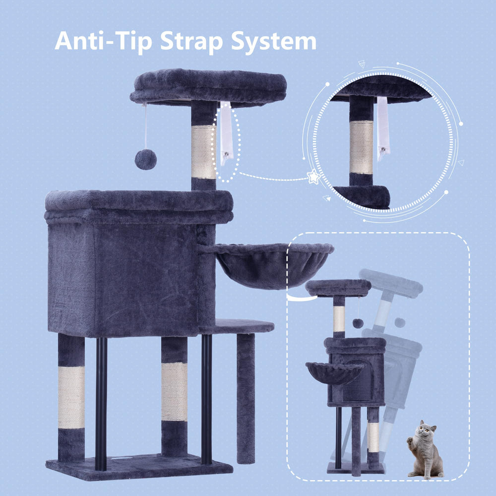 Hey-brother cat tree tower anti-tip feature enhances stability during play.