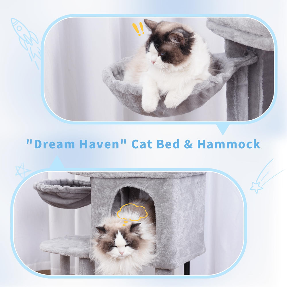 Hey-brother Cat Tree Tower assembly shows sturdy frame and anti-tip design.