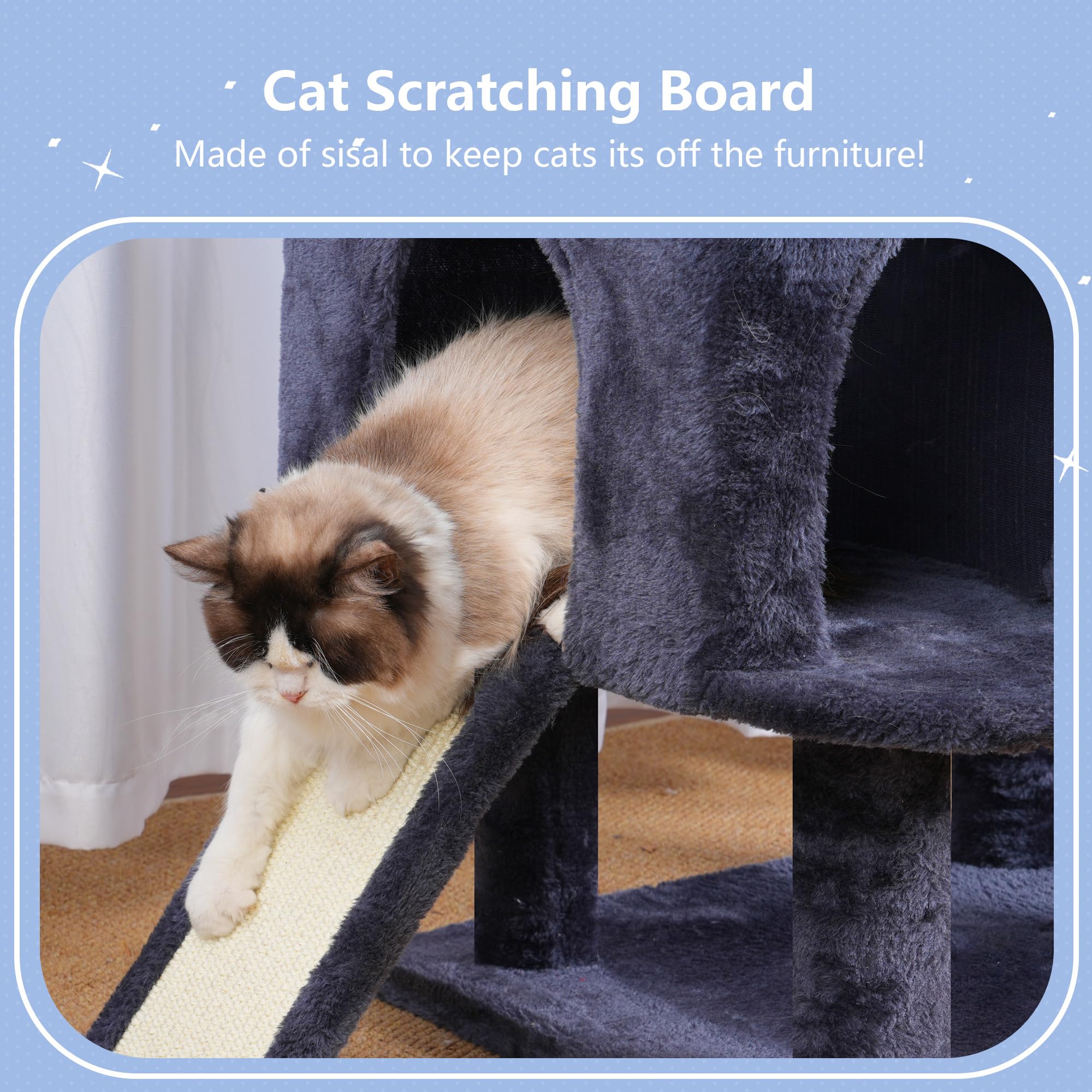 Hey-brother Cat Tree Tower base-plate-anti-tip anchors stability.