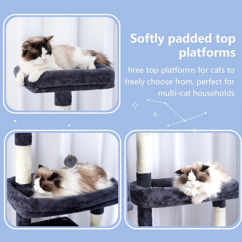 Hey-brother cat tree tower top bed and perch for lofty view and rest.