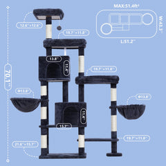 Hey-brother cat tree tower xl bed offers roomy lounging for large breeds.
