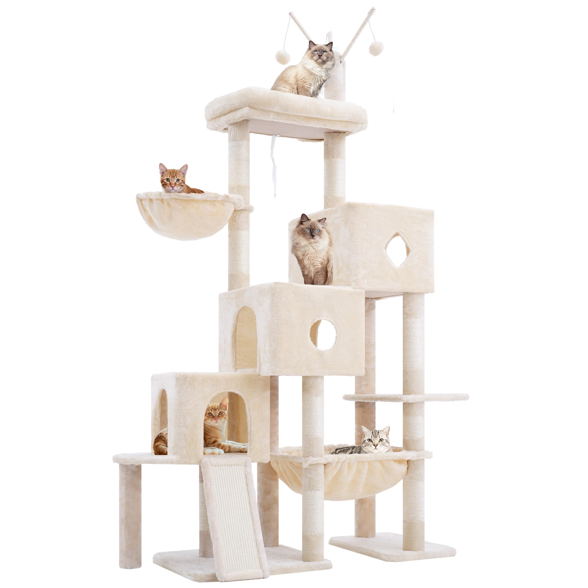 Hey-brother cat tree tower comes in beige to blend with home decor.