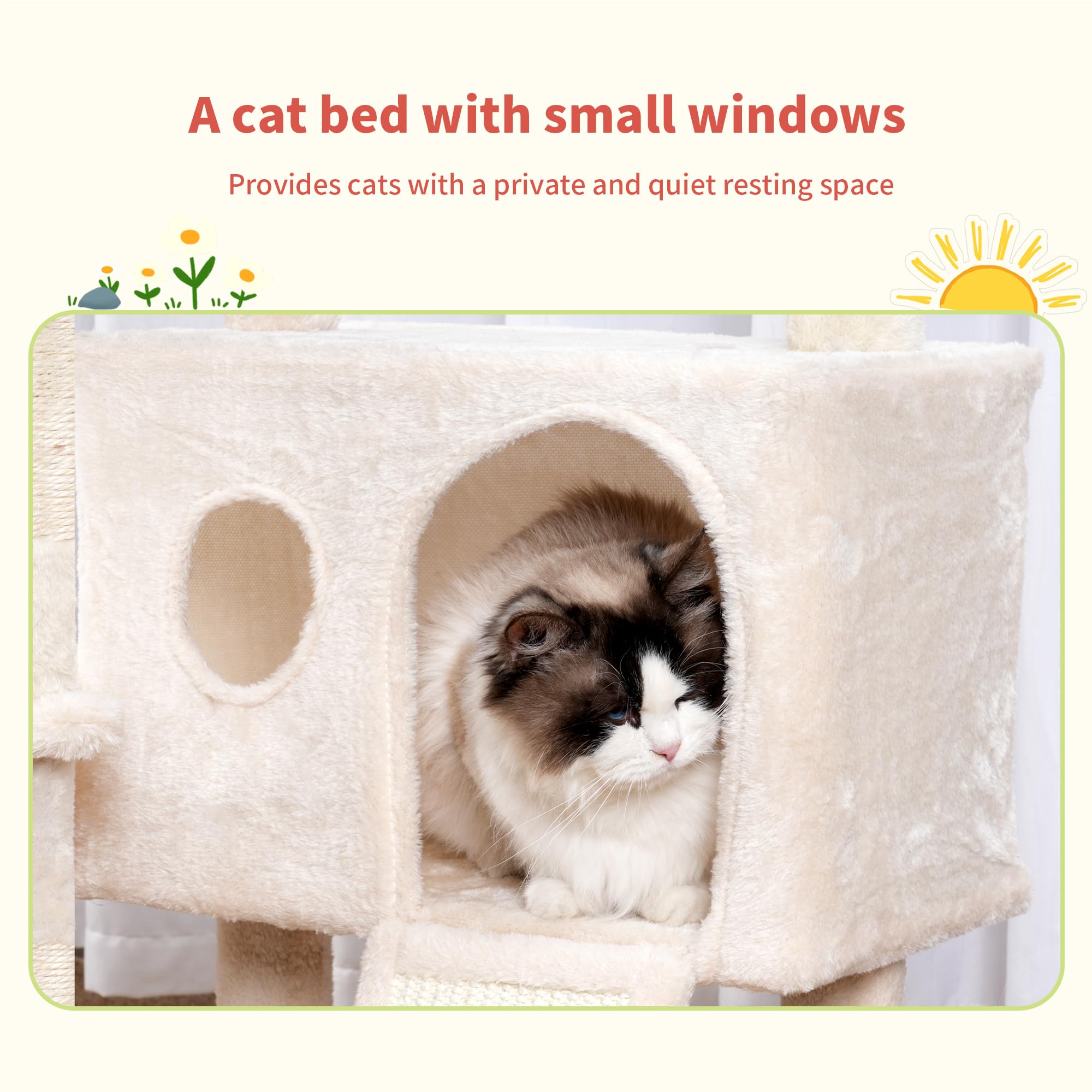 Hey-brother cat tree tower cozy condo provides secure resting space.