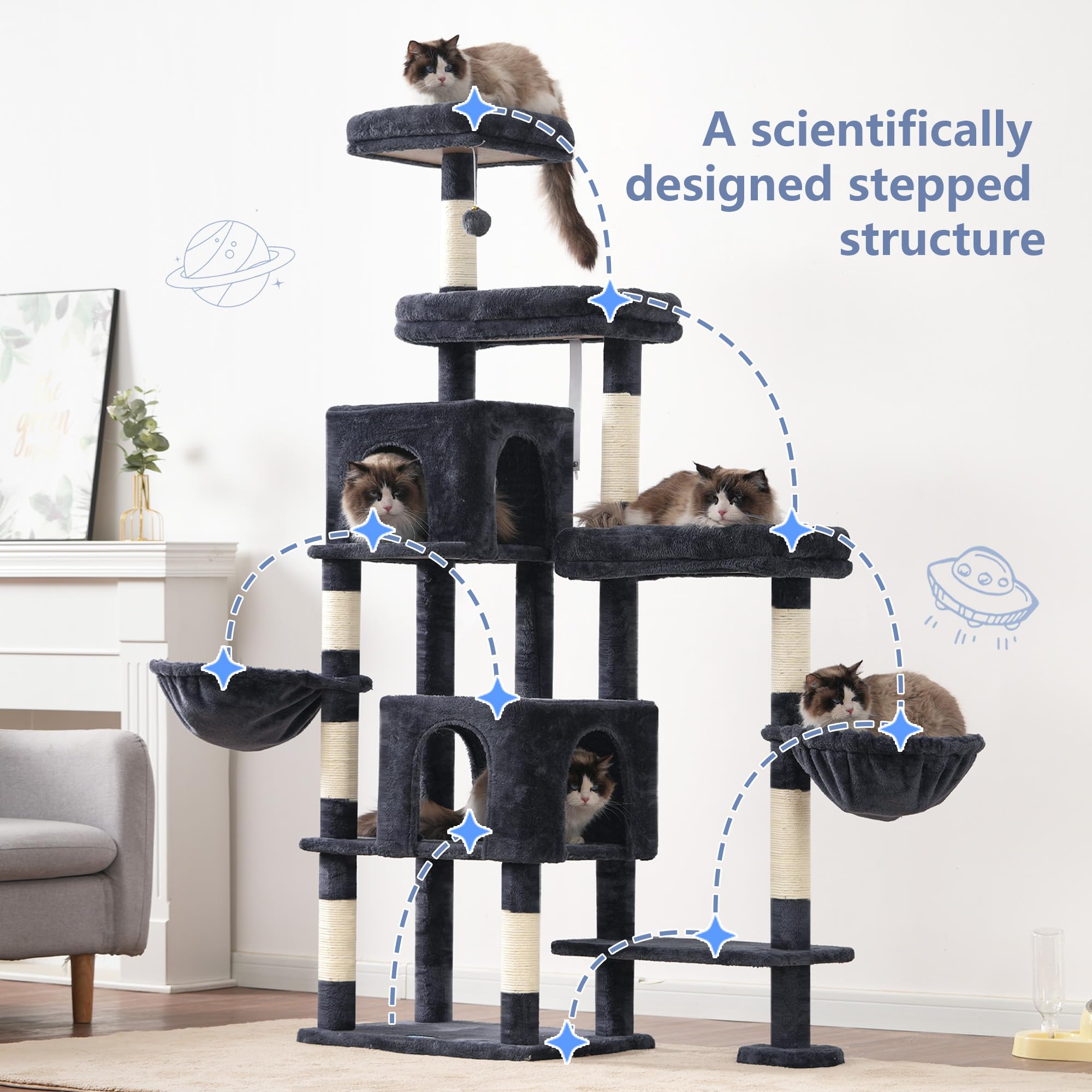 Hey-brother cat tree tower hammock 1 cozy wrapped-sleep feel.