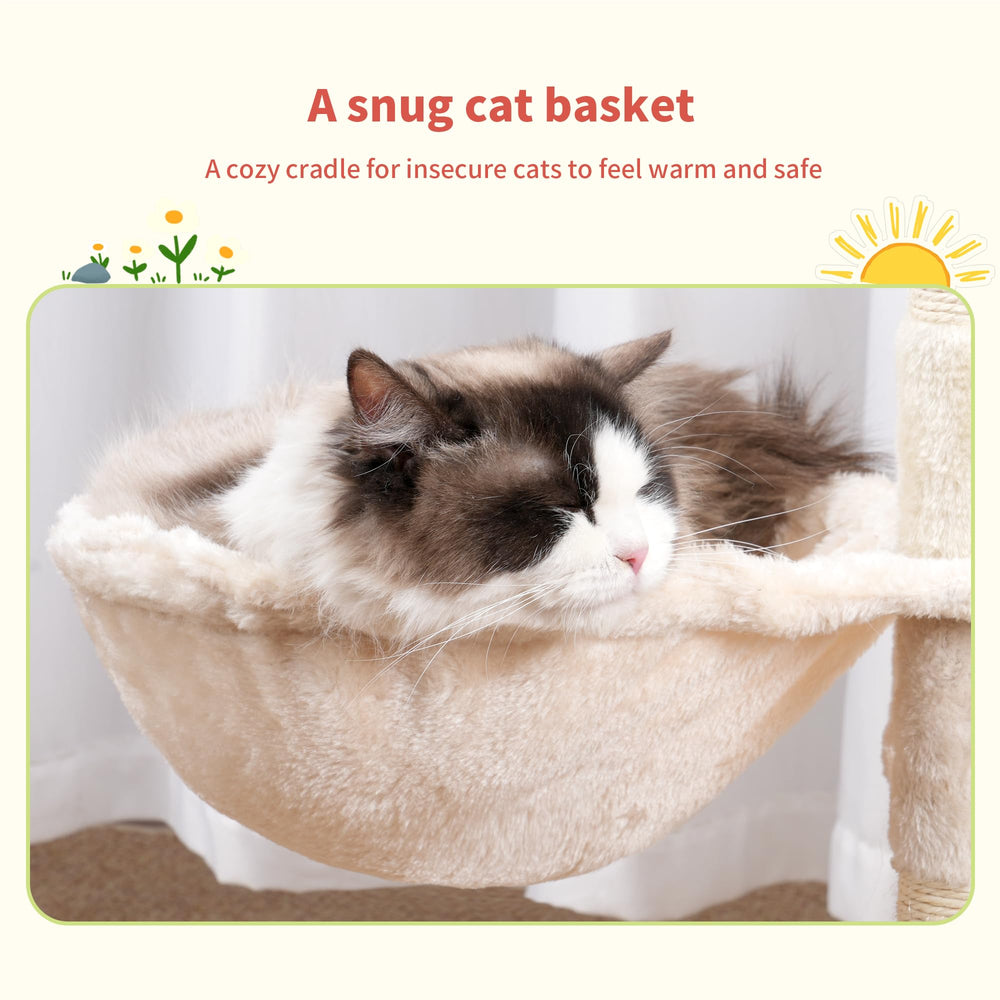 Hey-brother cat tree tower hammock basket offers cloud-like comfort for naps.